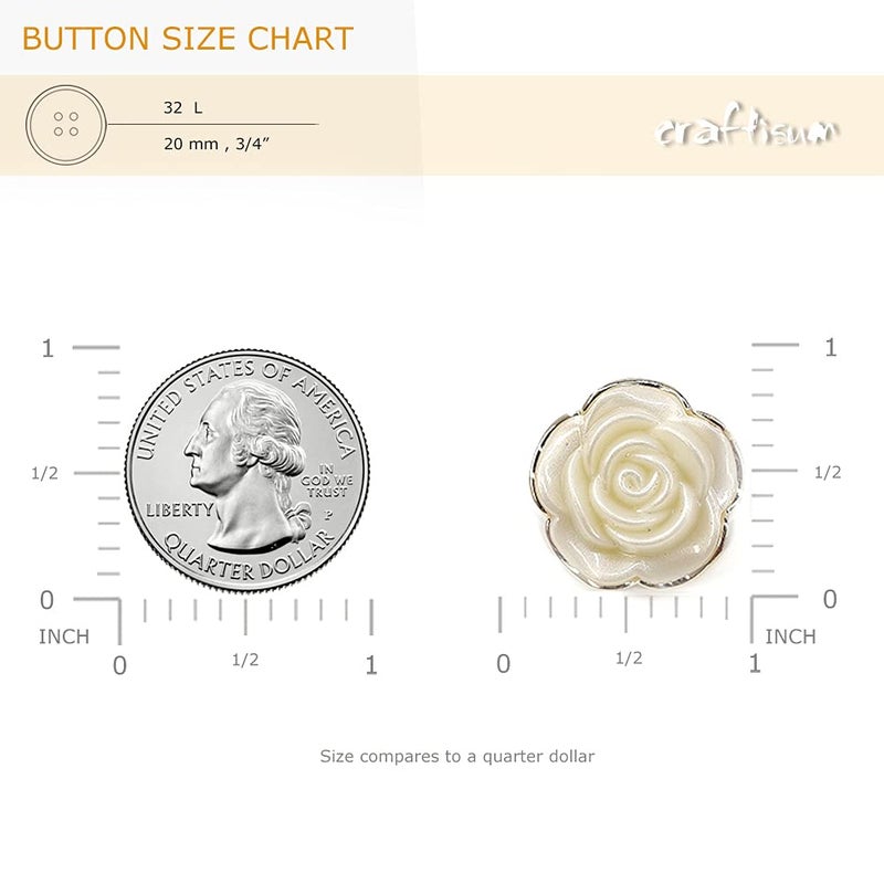 Craftisum Pearly Bloom Rose Electroplated PVC Base Sewing Shank Buttons 20 Pcs - 20mm, 3/4" - Image 2