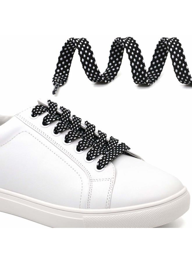 DELELE Athletic Flat Shoe Laces: Double Layer Colorful Twill Shoelaces 2 Pair, 02 Black White, 39.37"Inch(100CM) - Image 4