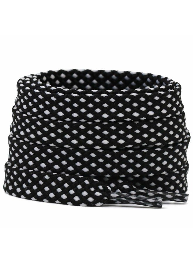 DELELE Athletic Flat Shoe Laces: Double Layer Colorful Twill Shoelaces 2 Pair, 02 Black White, 39.37"Inch(100CM) - Image 1