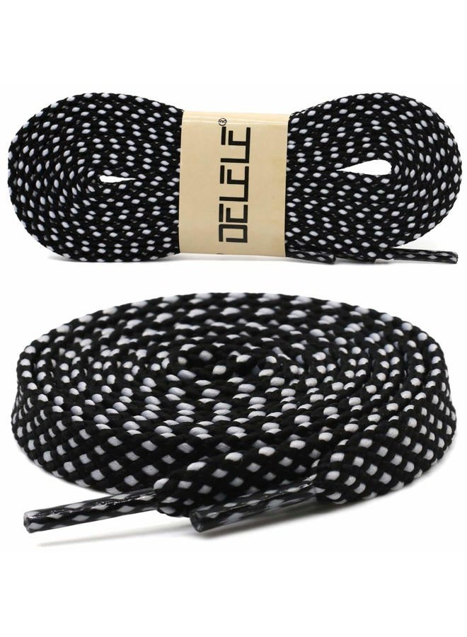 DELELE Athletic Flat Shoe Laces: Double Layer Colorful Twill Shoelaces 2 Pair, 02 Black White, 39.37"Inch(100CM) - Image 3
