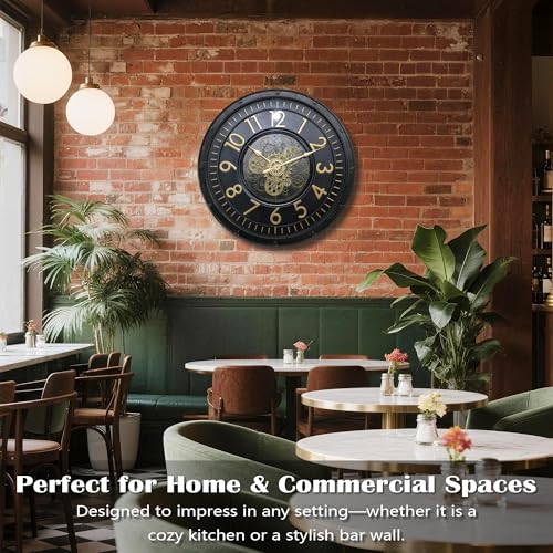 AYRELY® 24IN Decorative Moving Gear Large Wall Clock, Oversized Industrial Steampunk Gears, Big Numerals Wall Clock for Modern Living Room Decor (Black) - Image 4