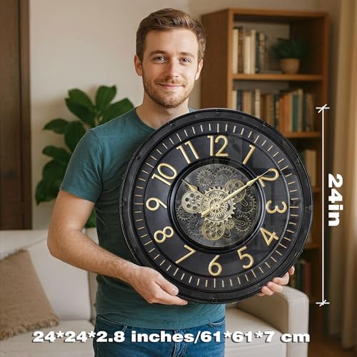 AYRELY® 24IN Decorative Moving Gear Large Wall Clock, Oversized Industrial Steampunk Gears, Big Numerals Wall Clock for Modern Living Room Decor (Black) - Image 3