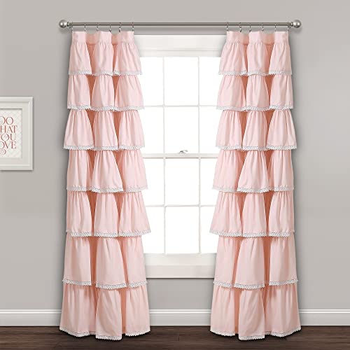 Lush Decor Lace Ruffle Light Filtering Window Curtain Panel Single 52" W x 84" L Blush -Ruffle Curtains for Bedroom or Nursery - Coquette Curtains - Image 1