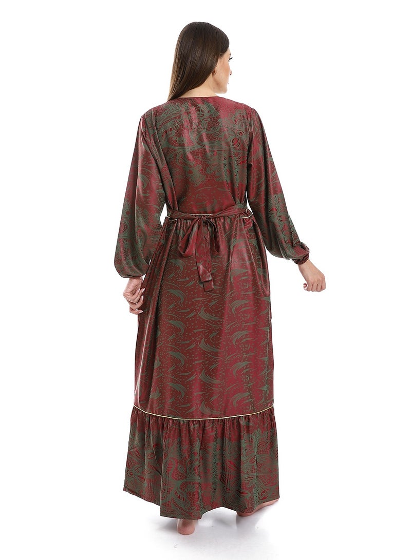 Jacquard Cotton Dress with Cerma Embroidered Chest and Zipper - 603 Dark Red - Image 2
