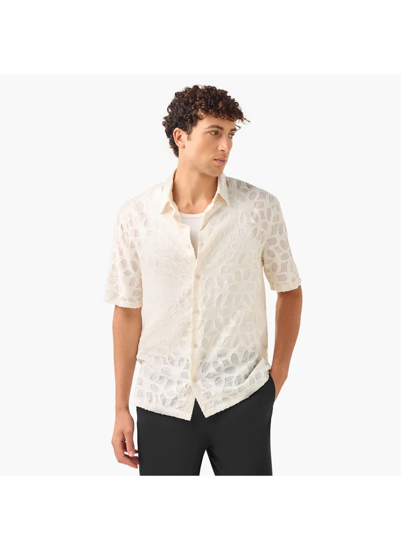 Iconic Iconic Regular Fit Textured Shirt with Collar and Short Sleeves