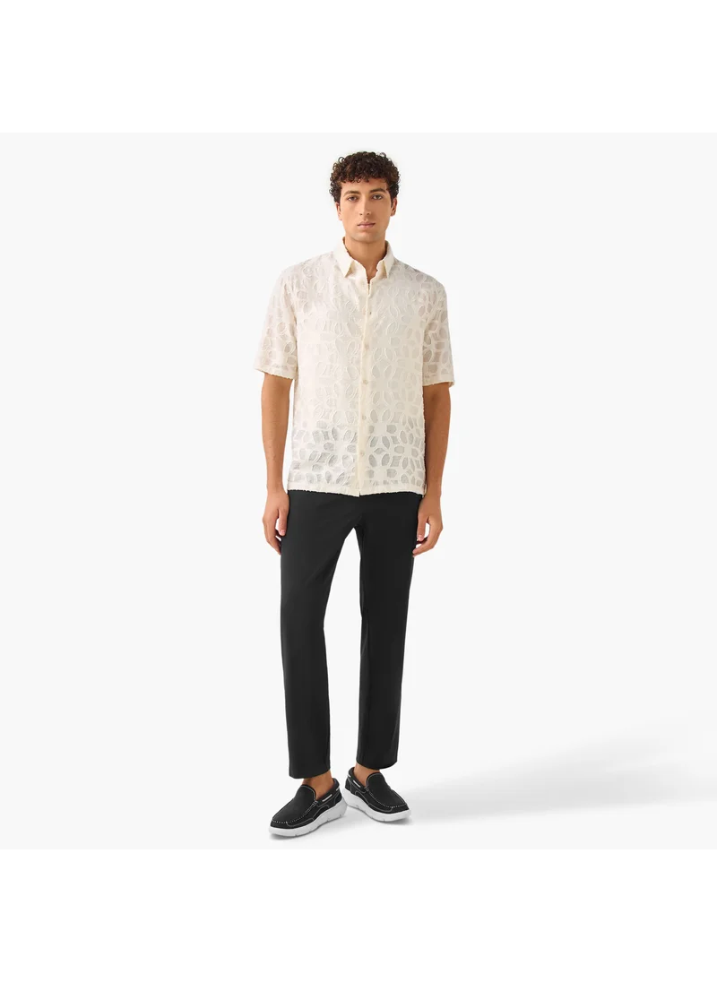 Iconic Iconic Regular Fit Textured Shirt with Collar and Short Sleeves