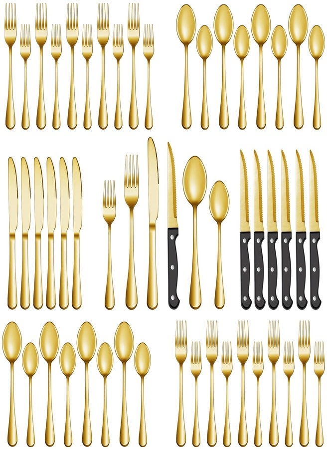MUTNITT 24 Pcs Gold Silverware Set with Steak Knives, Stainless Steel Flatware Cutlery Set Service for 4, Kitchen Tableware Set, Utensil Set for Home and Restaurant, Knives Forks Spoon Set, Dishwasher Safe - Image 1