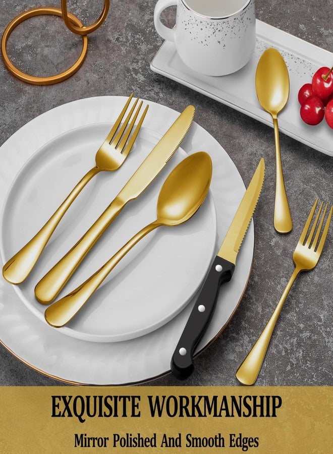 MUTNITT 24 Pcs Gold Silverware Set with Steak Knives, Stainless Steel Flatware Cutlery Set Service for 4, Kitchen Tableware Set, Utensil Set for Home and Restaurant, Knives Forks Spoon Set, Dishwasher Safe - Image 4