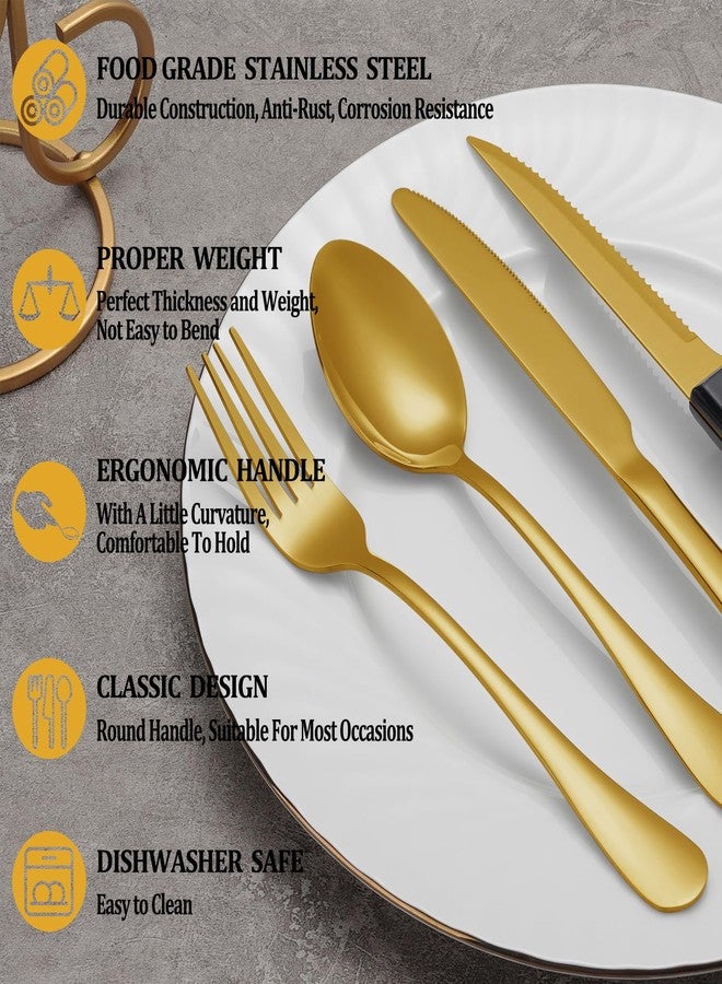 MUTNITT 24 Pcs Gold Silverware Set with Steak Knives, Stainless Steel Flatware Cutlery Set Service for 4, Kitchen Tableware Set, Utensil Set for Home and Restaurant, Knives Forks Spoon Set, Dishwasher Safe - Image 3