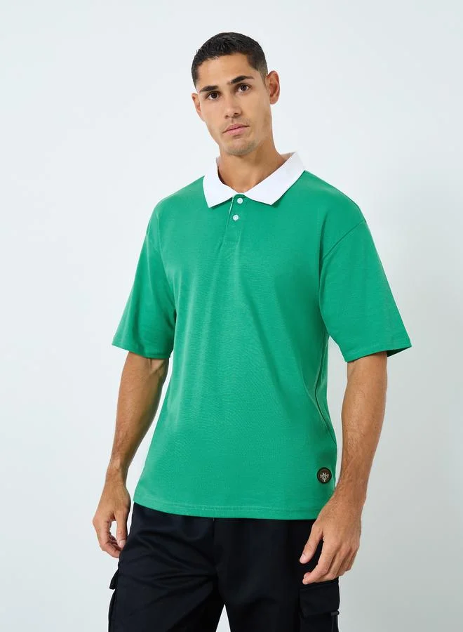 ستايلي Styli Oversized Embroidered Polo T-Shirt