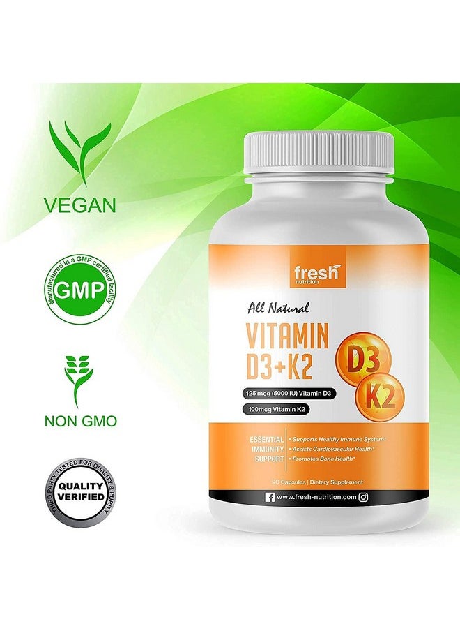 Fresh Nutrition Vegan Vitamin D3 (5000Iu/125Mcg) + Vitamin K2 (100Mcg As Mk7) For Optimal Absorption (90 Capsules 5000Iu Each 3 Month Supply) Plant Based Vitamin D3 K2 Supplement Non Gmo Gluten Free Adults  - Image 5