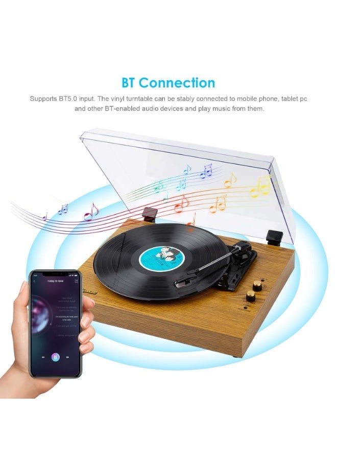 FlashHawk Vinyl Records LP Turntable Retro Record Player Built-in Speakers Vintage Gramophone 3-Speed BT5.0 AUX-in Line-out RCA Output - Image 2