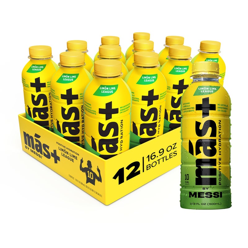 Más+ by Messi 16.9oz Limón Lime League, Sports Drink & Hydration Beverage, Natural Flavors with Vitamins and Electrolytes, No Artificial Sweeteners or Colors, 12-pack - Image 1