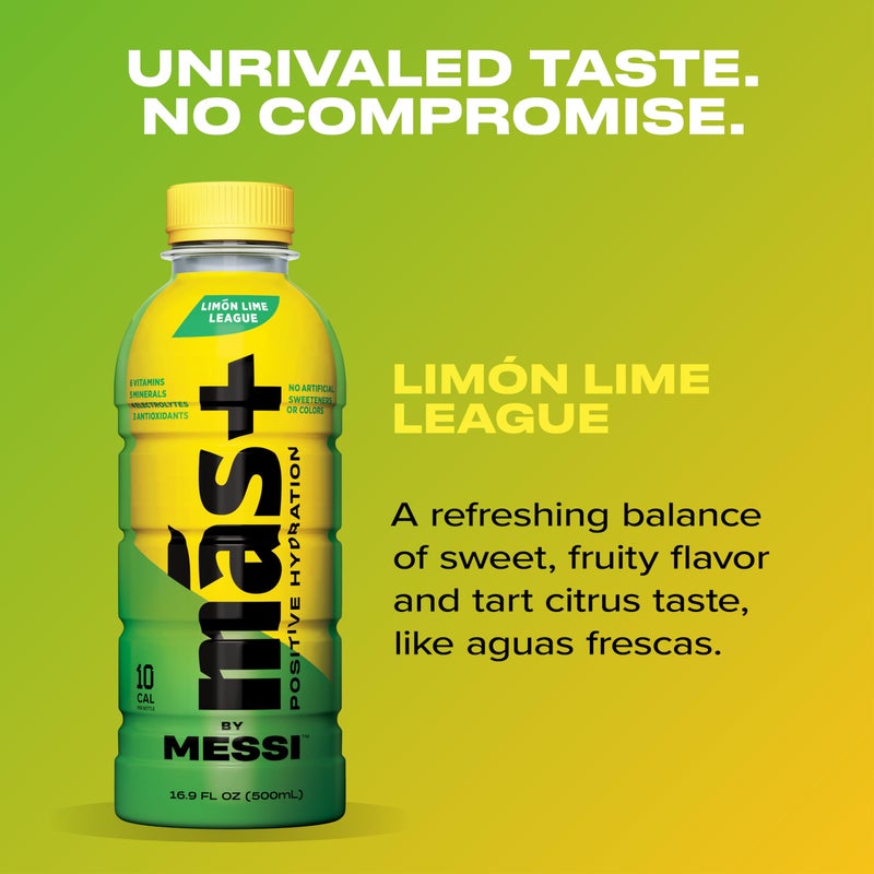 Más+ by Messi 16.9oz Limón Lime League, Sports Drink & Hydration Beverage, Natural Flavors with Vitamins and Electrolytes, No Artificial Sweeteners or Colors, 12-pack - Image 2
