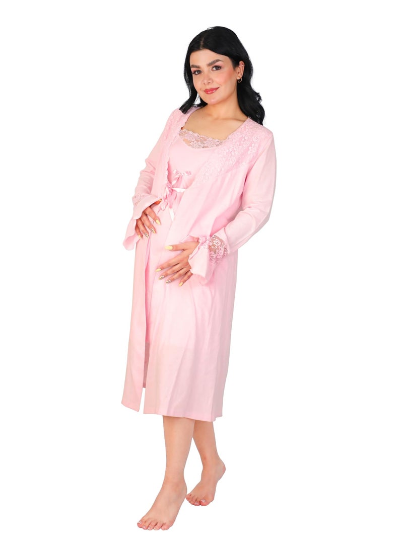 Dadoush Stylish and Comfortable Maternity Sleepwear Set - Short Shirt with Long Robe  - Image 1