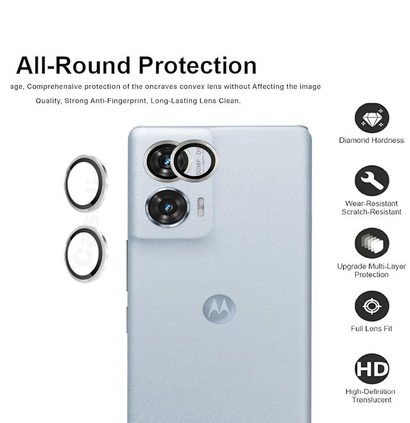 ZARALA Camera Lens Frame Glass Compatible with Motorola Moto Edge 50 Fusion 5G Tempered Glass Aluminum Alloy Frame Individual Camera Lens Protector Cover -Silver - Image 3