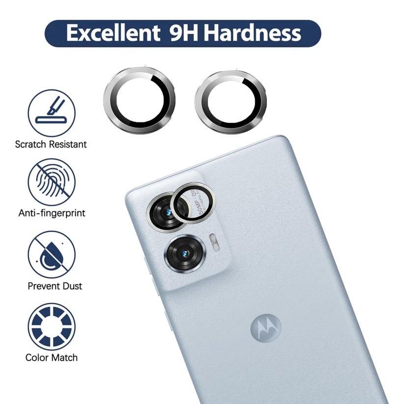 ZARALA Camera Lens Frame Glass Compatible with Motorola Moto Edge 50 Fusion 5G Tempered Glass Aluminum Alloy Frame Individual Camera Lens Protector Cover -Silver - Image 4