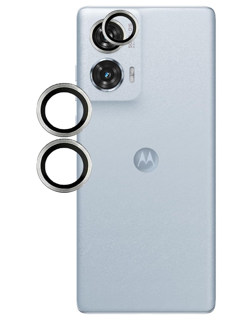 ZARALA Camera Lens Frame Glass Compatible with Motorola Moto Edge 50 Fusion 5G Tempered Glass Aluminum Alloy Frame Individual Camera Lens Protector Cover -Silver - Image 1