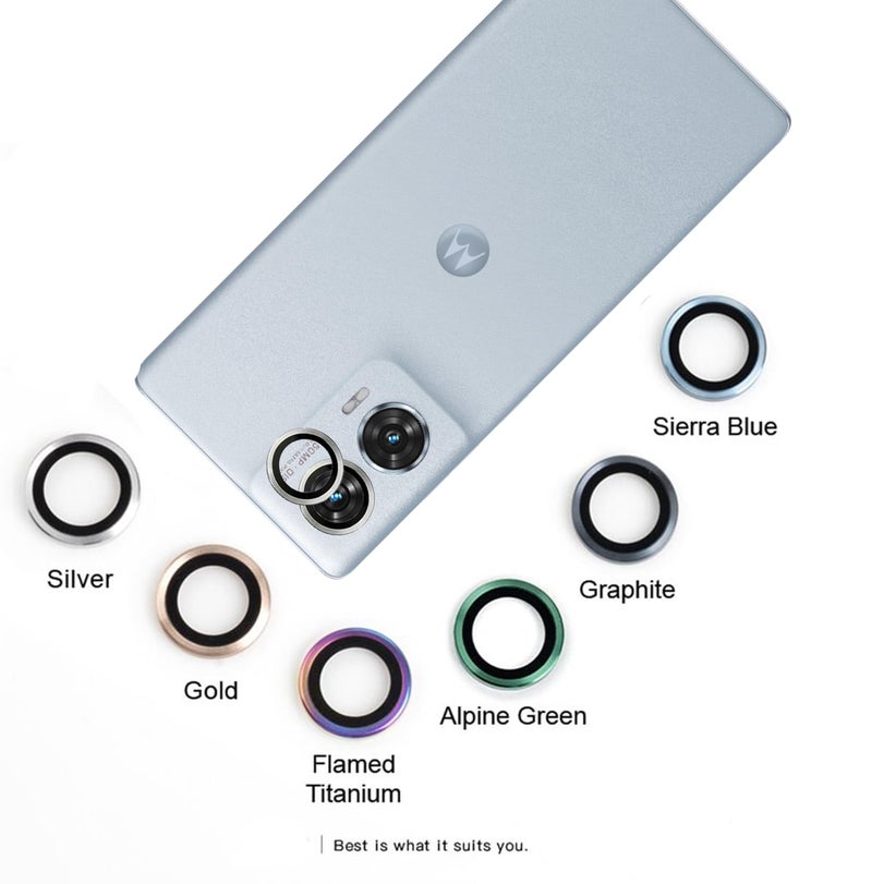 ZARALA Camera Lens Frame Glass Compatible with Motorola Moto Edge 50 Fusion 5G Tempered Glass Aluminum Alloy Frame Individual Camera Lens Protector Cover -Silver - Image 2
