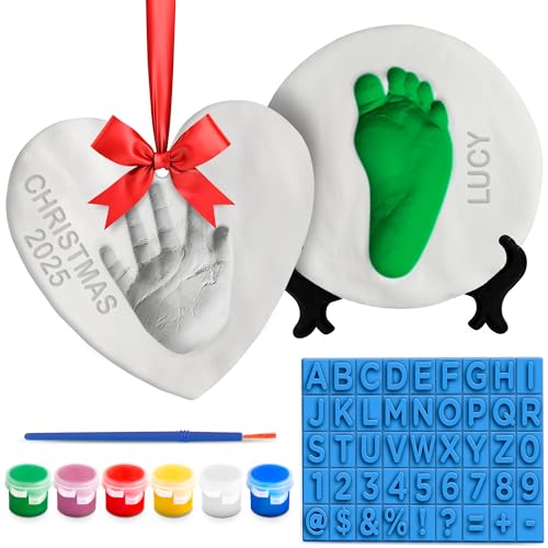 Casting Keepsakes Baby Footprint Hand Print Ornament Making Kit - Baby First Christmas Ornament 2025 (Paint Set Included) Christmas Keepsake Maker - Image 1