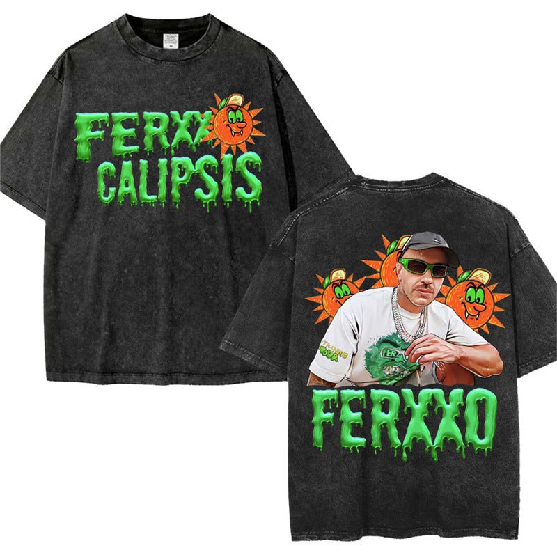 Feid Ferxxo World Tour 2024 Retro Washed T Shirt Men Women 9 - Image 1
