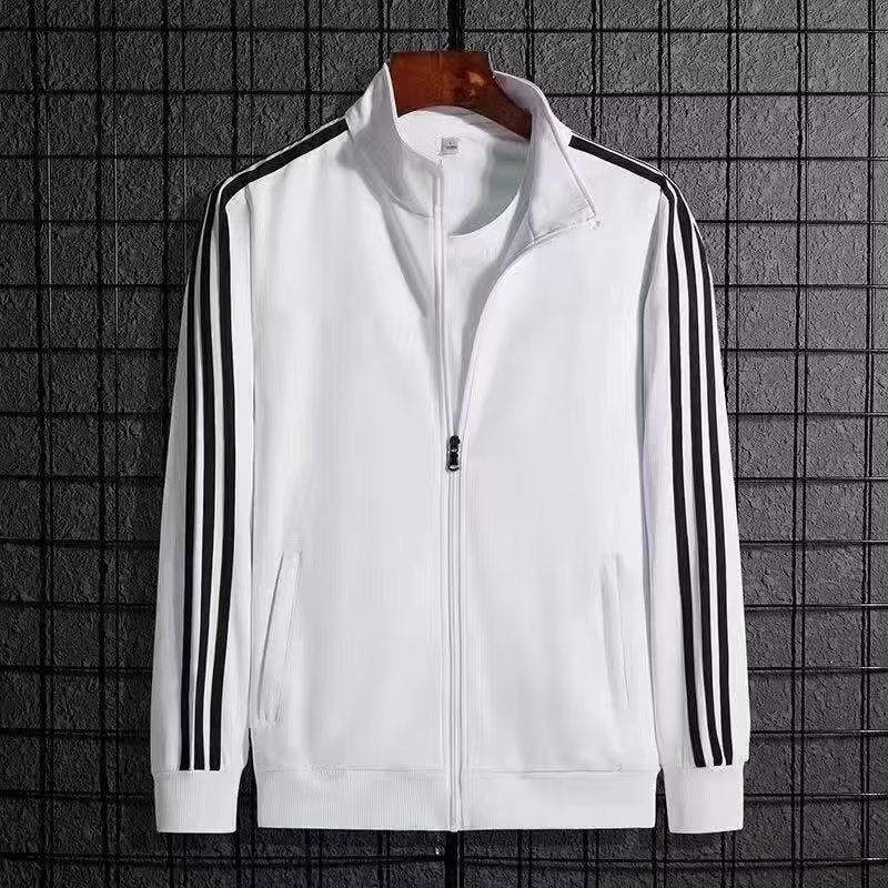 Three Bar Sportswear suit Spring and Autumn Couple Fashion Mens and Womens Casual Jacket Sweatshirt Pants Two-piece Set Three-pole jacket white [top]
