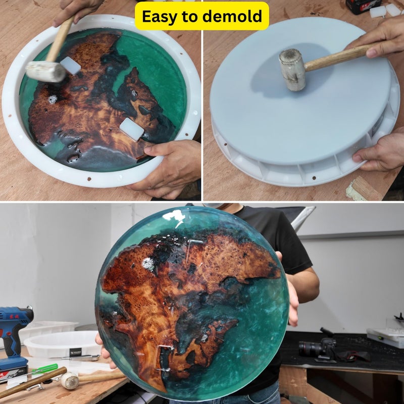 Kalinta Resin Mold Large No Seal Round Deep -Kalinta 20inch Reusable Epoxy Round Molds for Resin Clock, Serving Tray Board, End Tableï¼ŒFloral Preservation Bouquet - Image 4