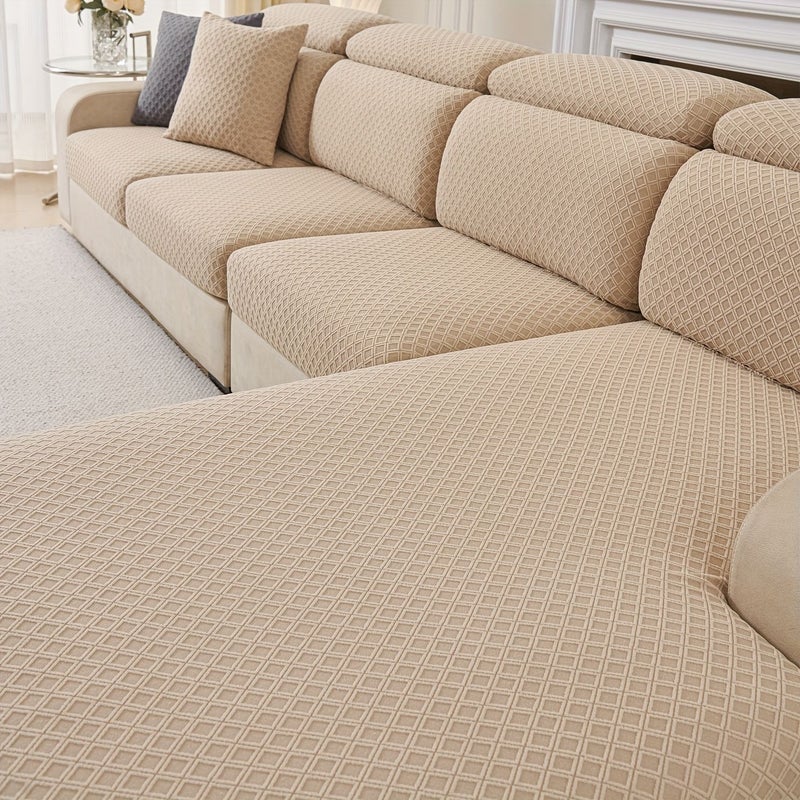 Khaki 1 Fleece Square Elastic Sofa Cover Three Seats Universal Easy Clean Pet Friendly Protector For Recliner Car Seat And Sofa - Image 4