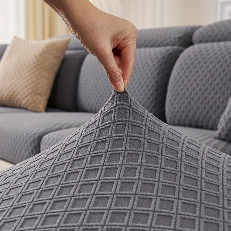 Khaki 1 Fleece Square Elastic Sofa Cover Three Seats Universal Easy Clean Pet Friendly Protector For Recliner Car Seat And Sofa - Image 3
