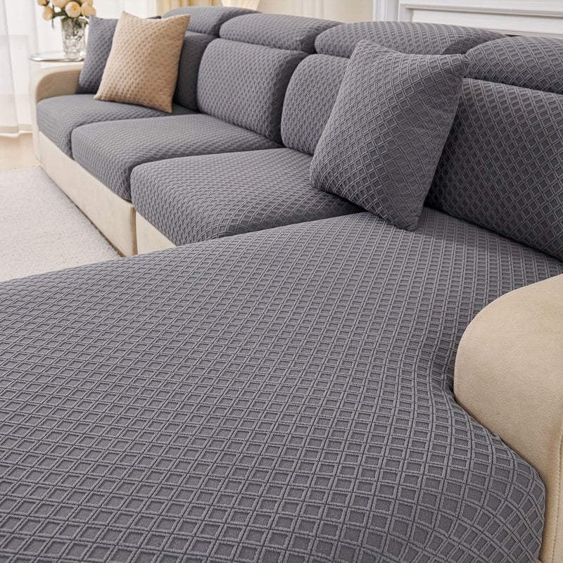 Khaki 1 Fleece Square Elastic Sofa Cover Three Seats Universal Easy Clean Pet Friendly Protector For Recliner Car Seat And Sofa - Image 5