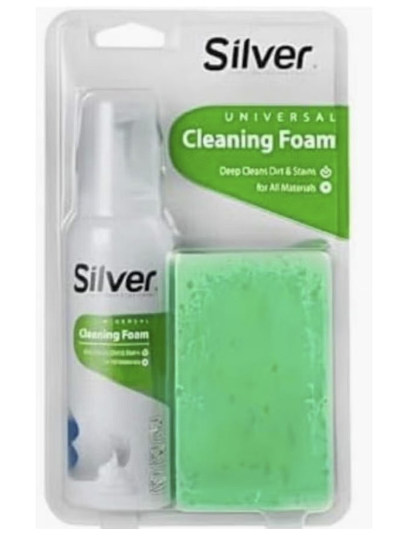 Silver Foam Stain Cleaner Shoe Polish and Easy to Use and Clean Sponge 125ml - Image 1
