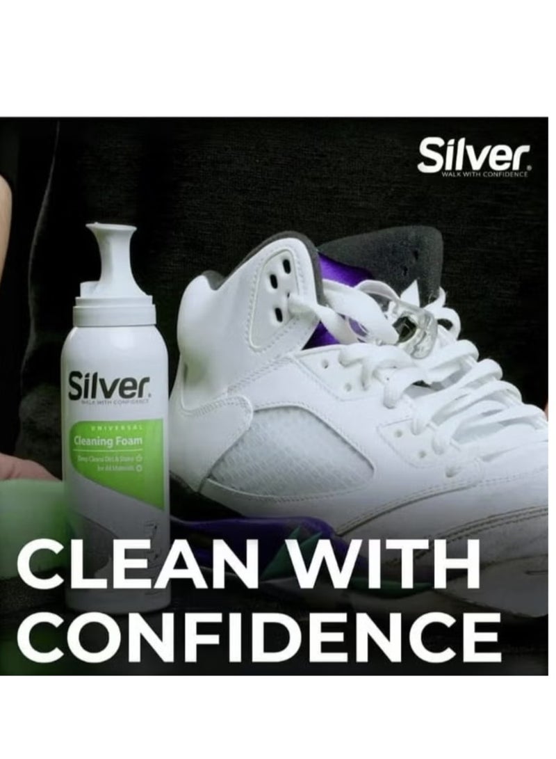 Silver Foam Stain Cleaner Shoe Polish and Easy to Use and Clean Sponge 125ml - Image 3