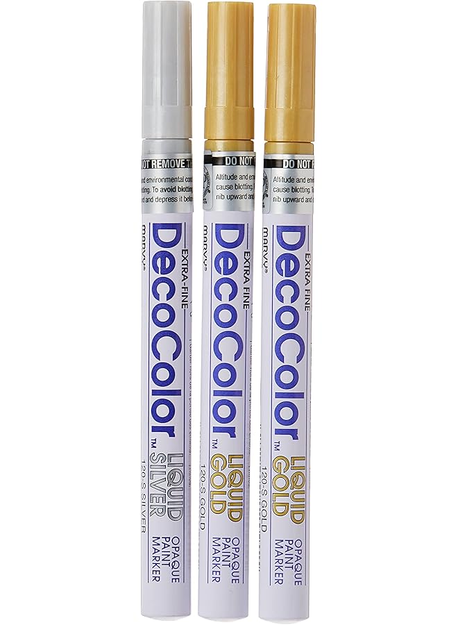 أوتشيدا قلم من شركة أوف أمريكا ديكوكولور ذو نقطة رفيعة جدًا من لوازم الفن باللون الذهبي والفضي، عدد 3 - Image 1