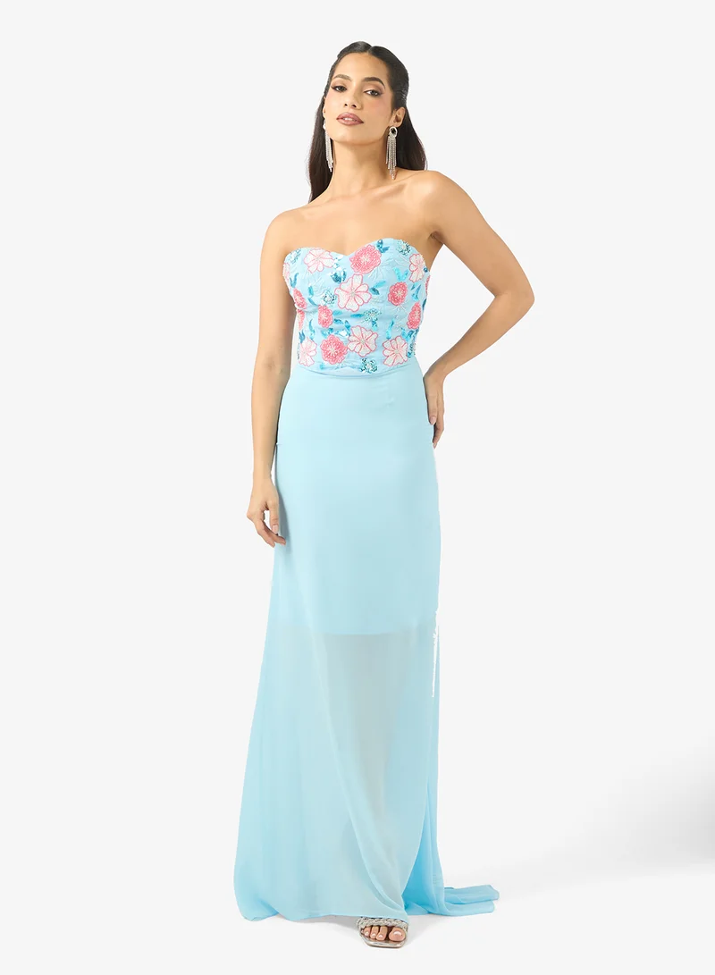 Bandeau Dress Wih Floral Corset