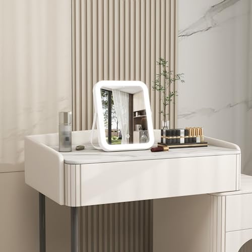 ROLOVE 8x10 Inch Lighted Vanity Mirror, 3-Color Dimmable LED Lighting & Touch Control, Portable Makeup Mirror with U-Bracket for Travel/Dressing Room (White) - Image 2