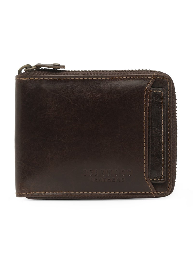 TEAKWOOD - Genuine  Leather RFID Zipper Wallet with Card Holder Brown for Men - Image 1