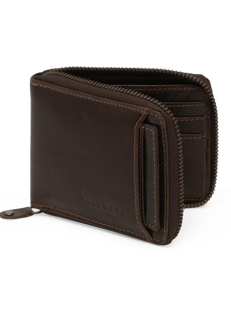 TEAKWOOD - Genuine  Leather RFID Zipper Wallet with Card Holder Brown for Men - Image 1