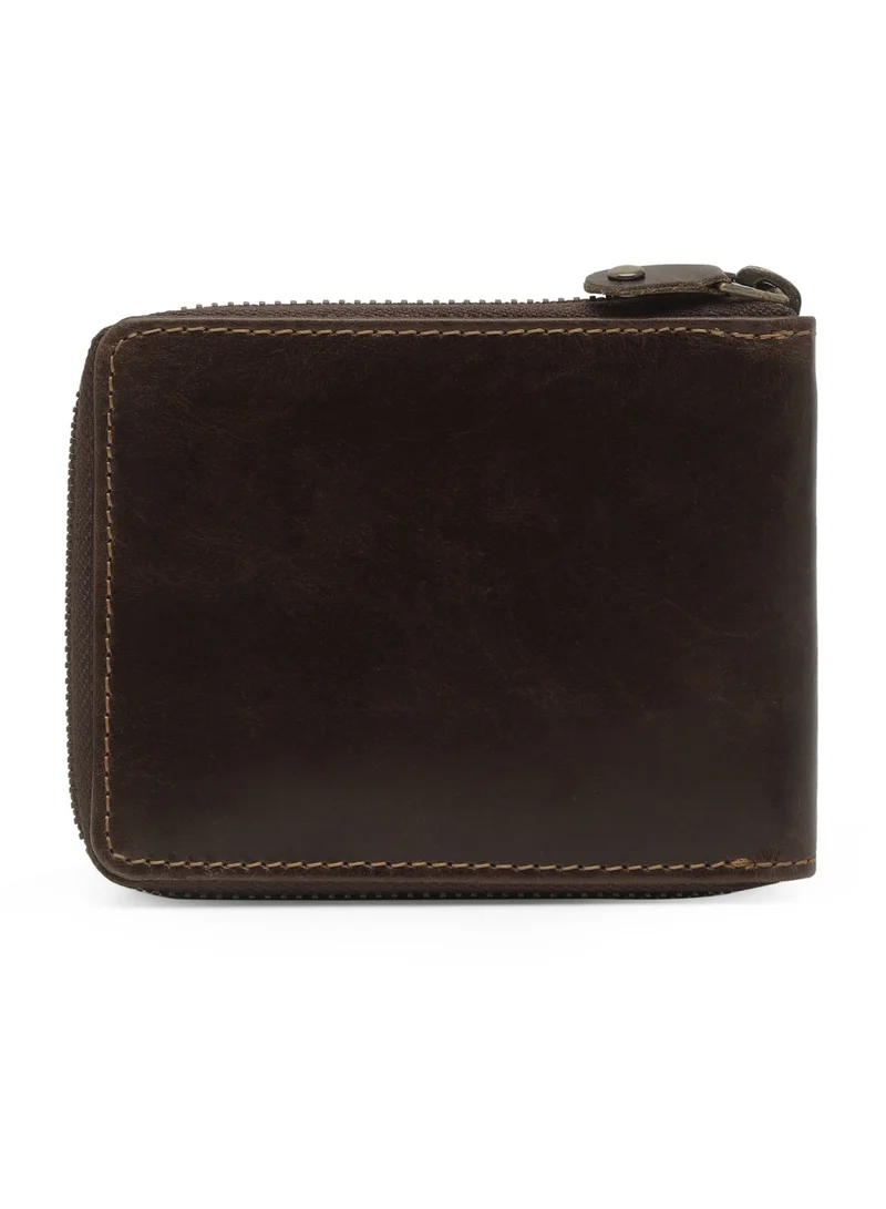 TEAKWOOD Genuine  Leather RFID Zipper Wallet with Card Holder Brown for Men