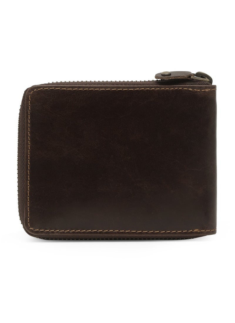 TEAKWOOD - Genuine  Leather RFID Zipper Wallet with Card Holder Brown for Men - Image 1