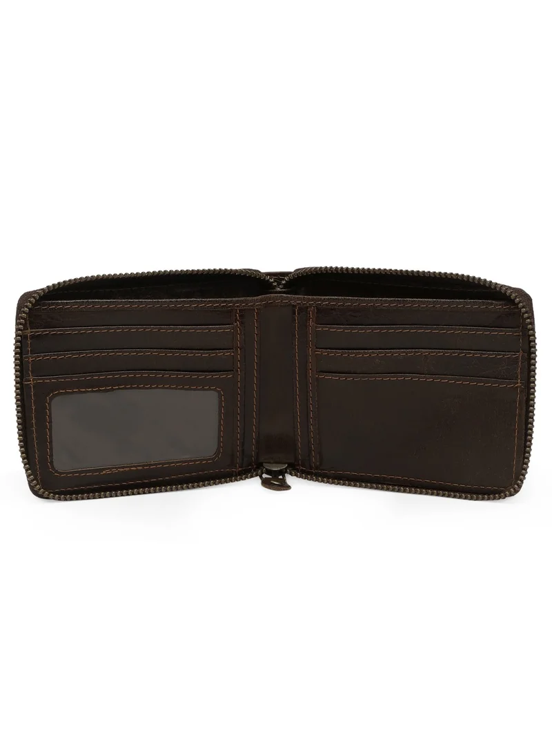 TEAKWOOD Genuine  Leather RFID Zipper Wallet with Card Holder Brown for Men