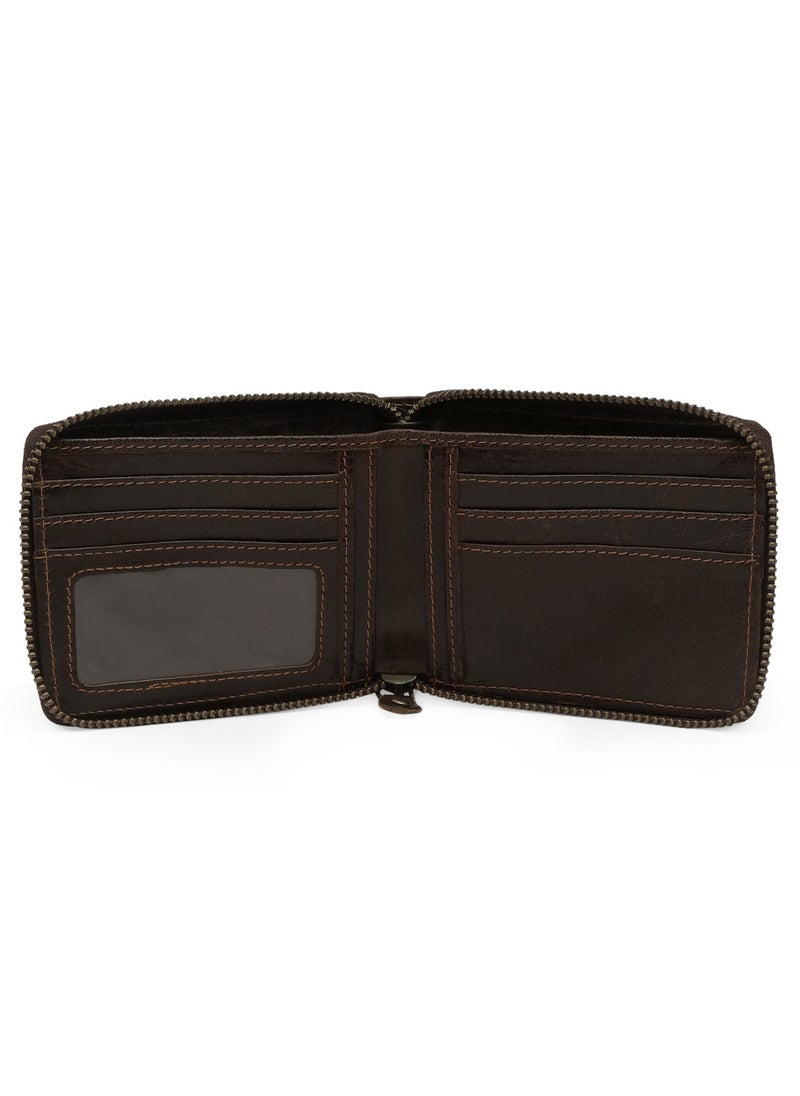 TEAKWOOD - Genuine  Leather RFID Zipper Wallet with Card Holder Brown for Men - Image 1