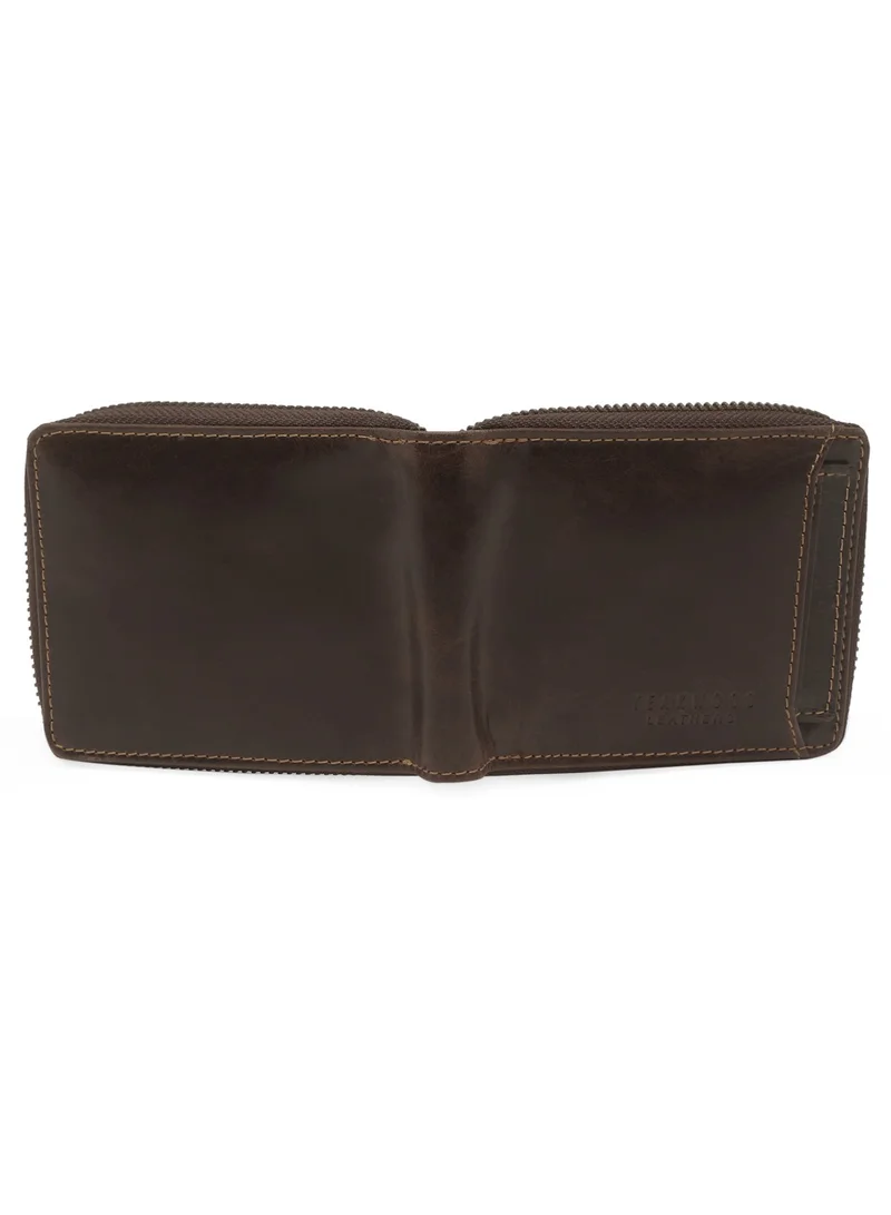 TEAKWOOD Genuine  Leather RFID Zipper Wallet with Card Holder Brown for Men