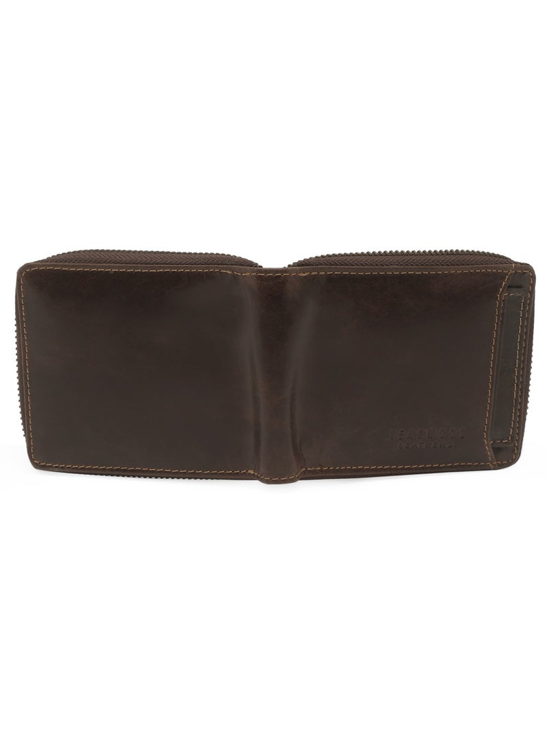 TEAKWOOD - Genuine  Leather RFID Zipper Wallet with Card Holder Brown for Men - Image 1