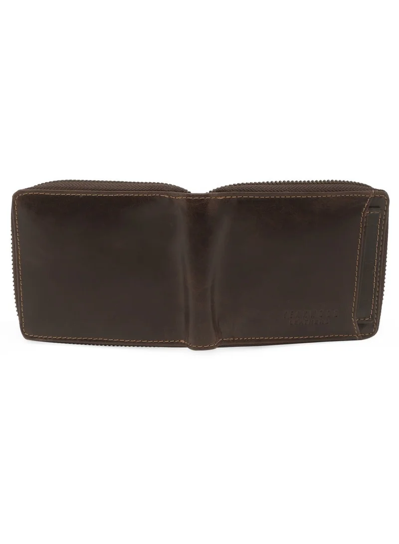 Teakwood Choc Brown Teakwood Leather Genuine Leather Zip Around Wallet for Men | Brown Slim Zip Wallet | 2 Main Compartments | 5 Card Slots | 1 ID Window | 4 Slip Pockets | External Card Slot (2 Cards + 1 ID) | Compact Durable Travel Wallet for Men | Best Price UAE