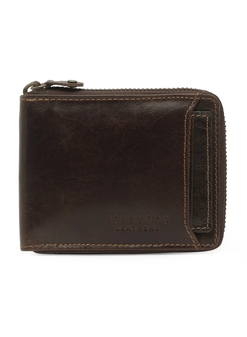 Teakwood Choc Brown Teakwood Leather Genuine Leather Zip Around Wallet for Men | Brown Slim Zip Wallet | 2 Main Compartments | 5 Card Slots | 1 ID Window | 4 Slip Pockets | External Card Slot (2 Cards + 1 ID) | Compact Durable Travel Wallet for Men | Best Price UAE