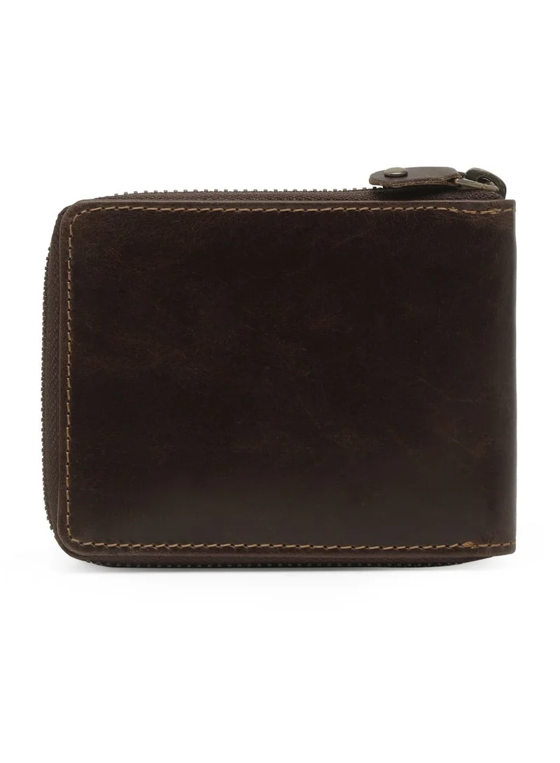 Teakwood Choc Brown Teakwood Leather Genuine Leather Zip Around Wallet for Men | Brown Slim Zip Wallet | 2 Main Compartments | 5 Card Slots | 1 ID Window | 4 Slip Pockets | External Card Slot (2 Cards + 1 ID) | Compact Durable Travel Wallet for Men | Best Price UAE