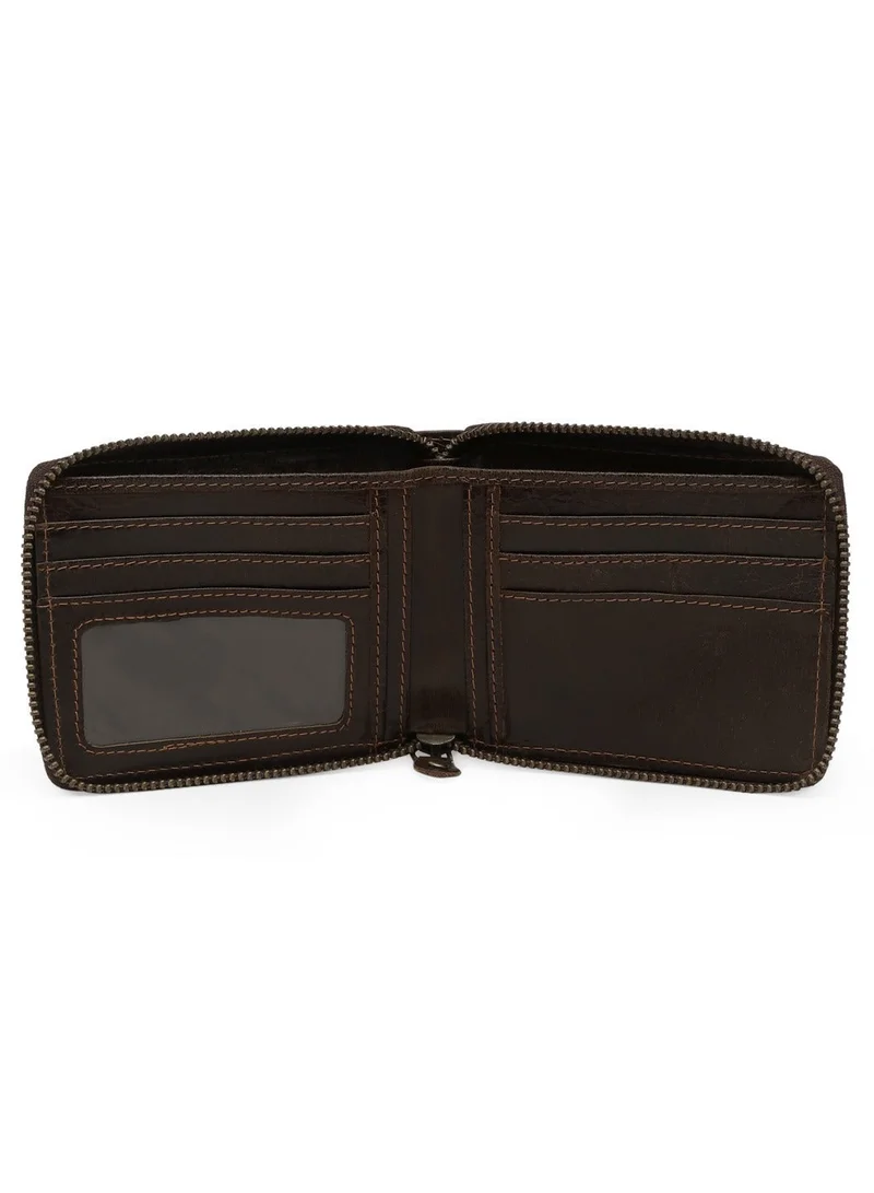Teakwood Choc Brown Teakwood Leather Genuine Leather Zip Around Wallet for Men | Brown Slim Zip Wallet | 2 Main Compartments | 5 Card Slots | 1 ID Window | 4 Slip Pockets | External Card Slot (2 Cards + 1 ID) | Compact Durable Travel Wallet for Men | Best Price UAE
