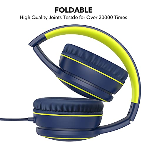 RORSOU R10 Over-Ear Headphones with Microphone, Lightweight Folding Stereo Bass Headset with 1.5M No-Tangle Cord, Portable Wired Headphones for Smartphone Tablet Computer MP3 / 4 (Blue) - Image 3