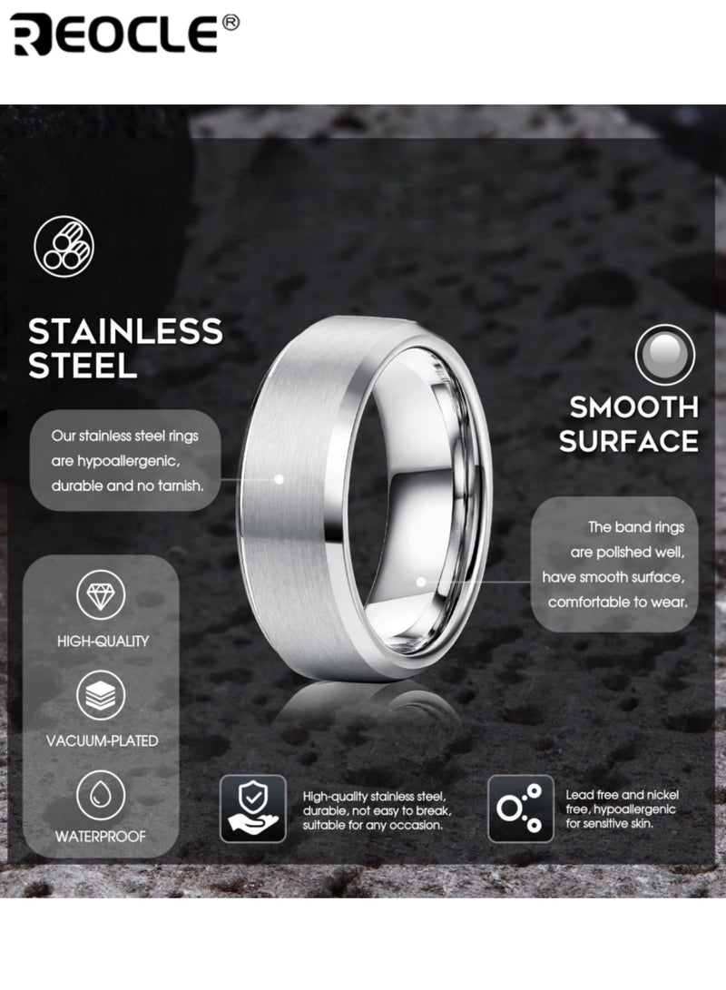 REOCLE Unisex Band Ring Brushed-Finish Slim Ring Dual-Texture Metallic Silhouette for Modern Minimalist Versatile Styling - Image 5