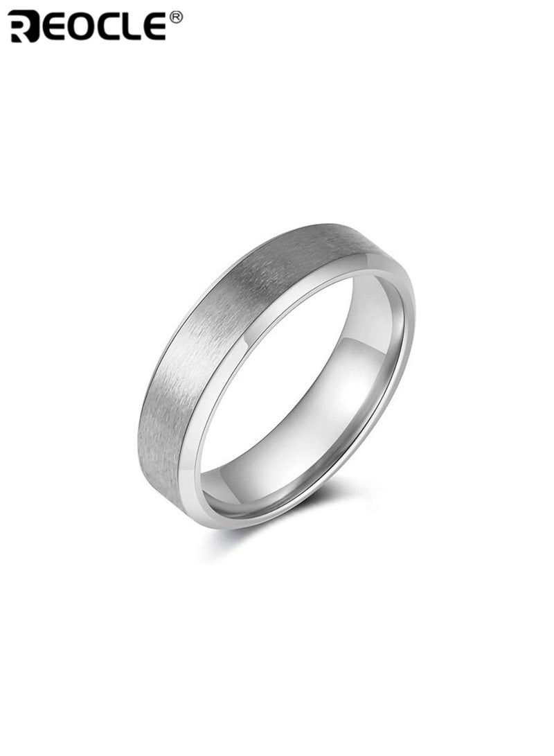 REOCLE Unisex Band Ring Brushed-Finish Slim Ring Dual-Texture Metallic Silhouette for Modern Minimalist Versatile Styling - Image 3